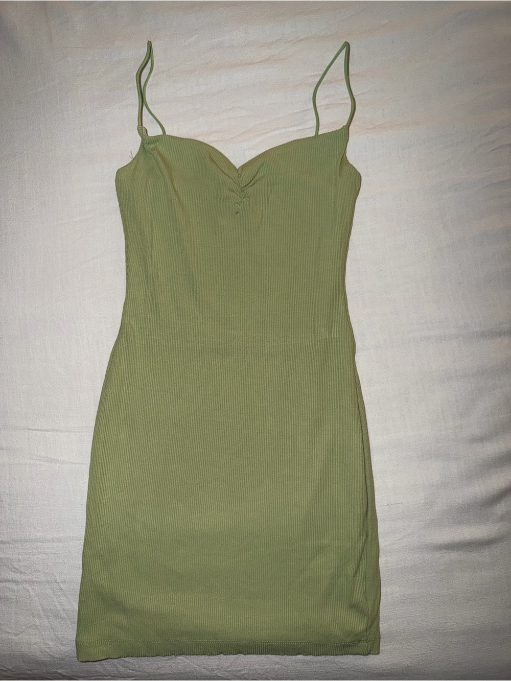 White Fox Boutique | Green Ribbed Spaghetti Strap Mini Dress